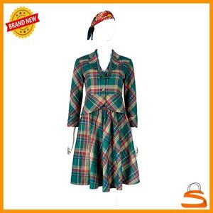 Vintage Plaid Dress Set Long Sleeve Holiday Party Wear Elegant Retro